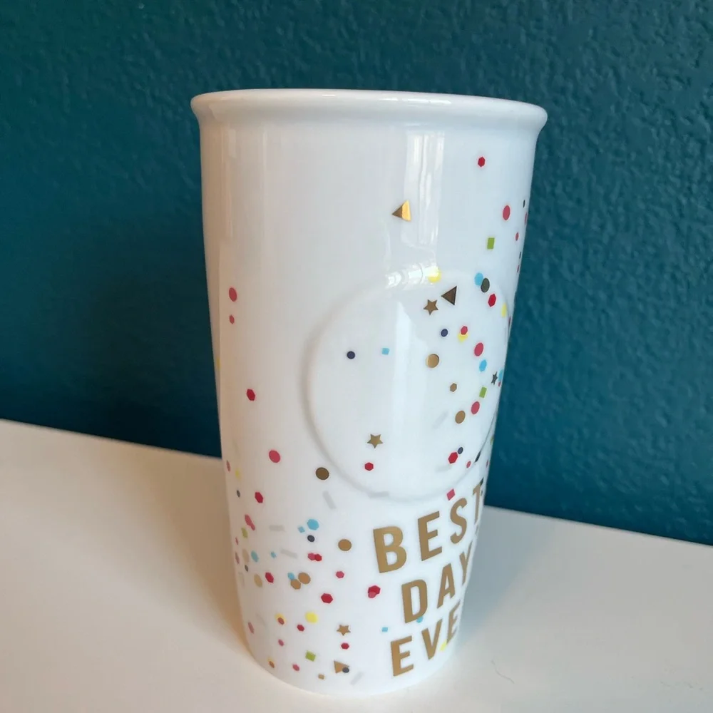 Starbucks Best Day Ever Birthday Confetti Ceramic Traveler Tumbler 16oz